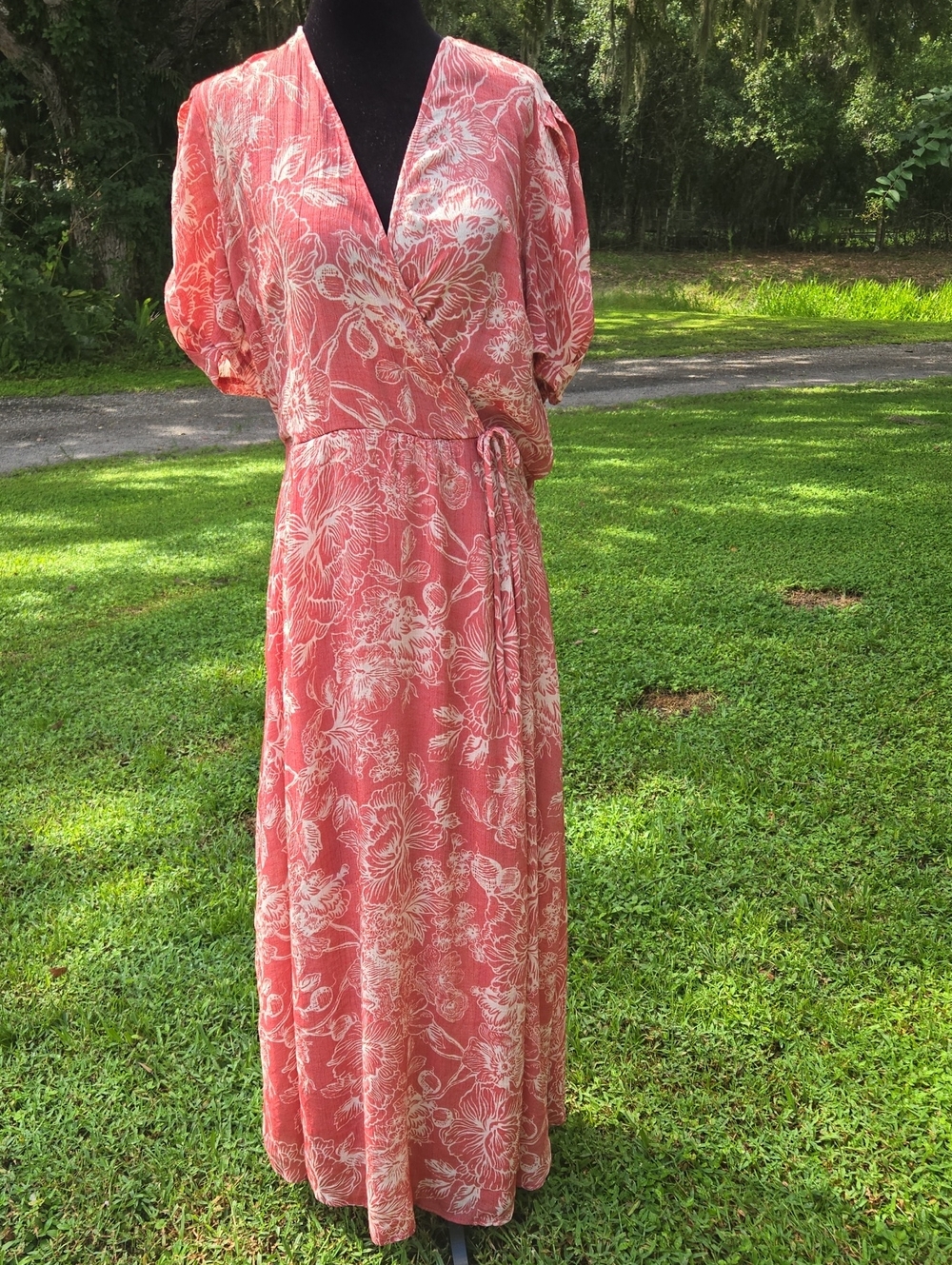 Floral Deep Coral Wrap Maxi Dress Size 16W